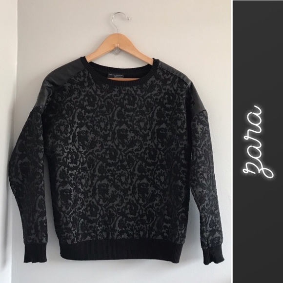 Zara Sweaters - donating ⏰ Zara Black Jacquard Knit Crewneck Sweater • Small